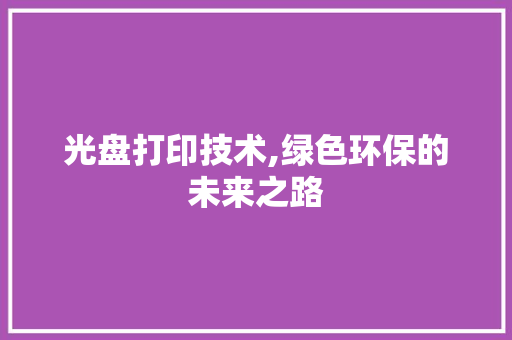 光盘打印技术,绿色环保的未来之路
