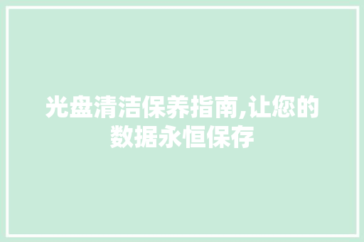 光盘清洁保养指南,让您的数据永恒保存