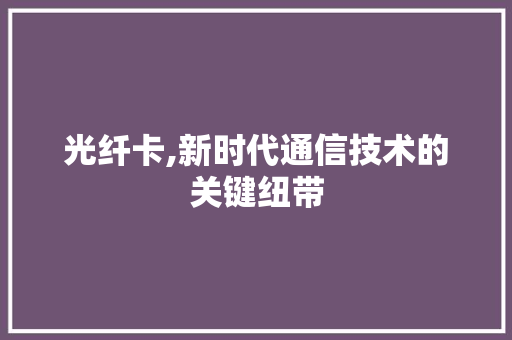 光纤卡,新时代通信技术的关键纽带