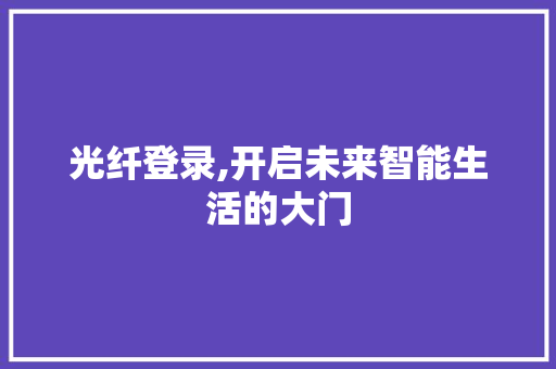 光纤登录,开启未来智能生活的大门