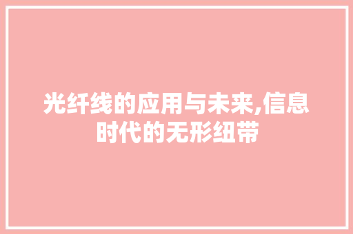 光纤线的应用与未来,信息时代的无形纽带