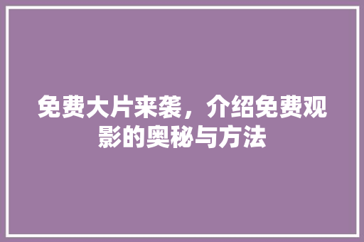免费大片来袭，介绍免费观影的奥秘与方法