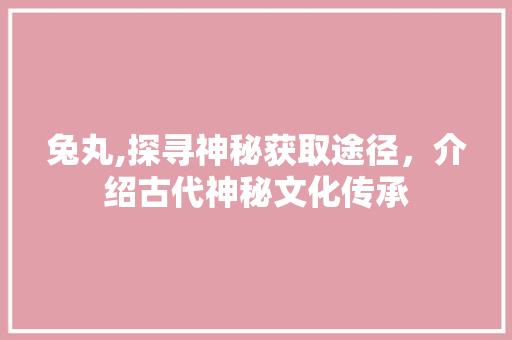 兔丸,探寻神秘获取途径，介绍古代神秘文化传承
