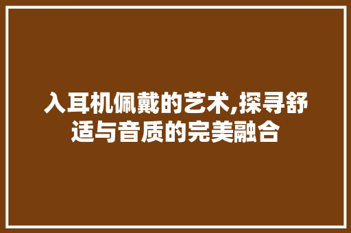 入耳机佩戴的艺术,探寻舒适与音质的完美融合