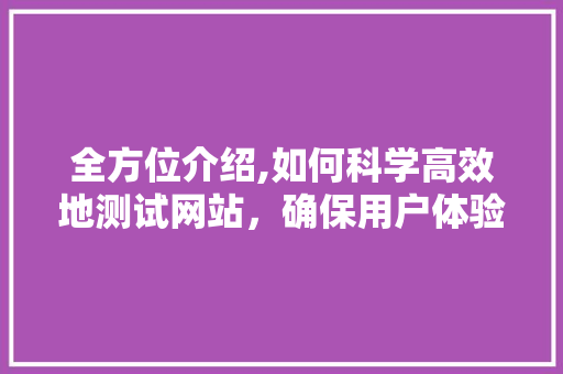 全方位介绍,如何科学高效地测试网站，确保用户体验与性能卓越