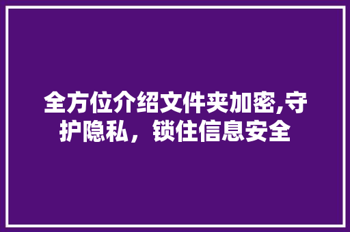 全方位介绍文件夹加密,守护隐私，锁住信息安全