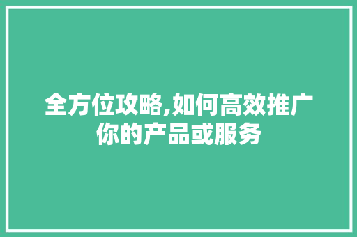 全方位攻略,如何高效推广你的产品或服务