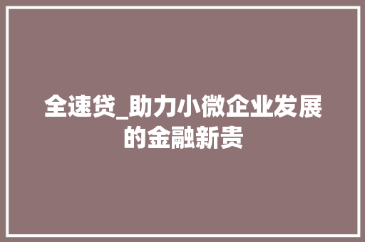 全速贷_助力小微企业发展的金融新贵
