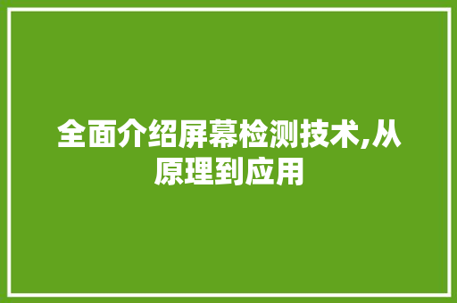 全面介绍屏幕检测技术,从原理到应用