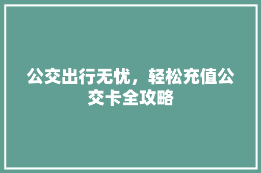 公交出行无忧，轻松充值公交卡全攻略