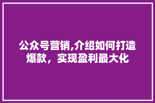 公众号营销,介绍如何打造爆款，实现盈利最大化