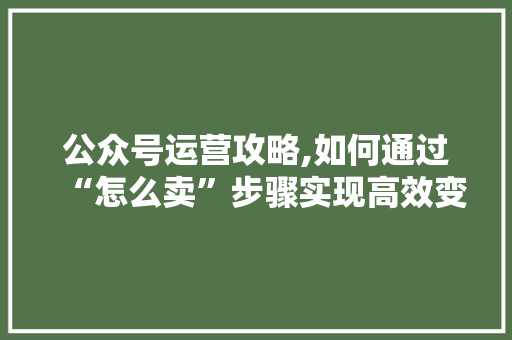 公众号运营攻略,如何通过“怎么卖”步骤实现高效变现