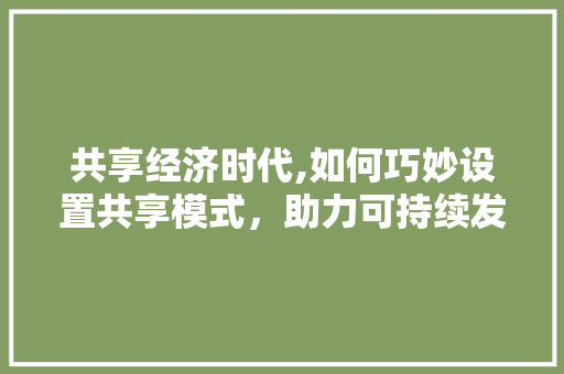 共享经济时代,如何巧妙设置共享模式，助力可持续发展