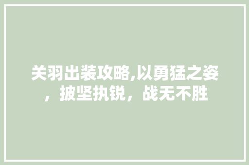关羽出装攻略,以勇猛之姿，披坚执锐，战无不胜