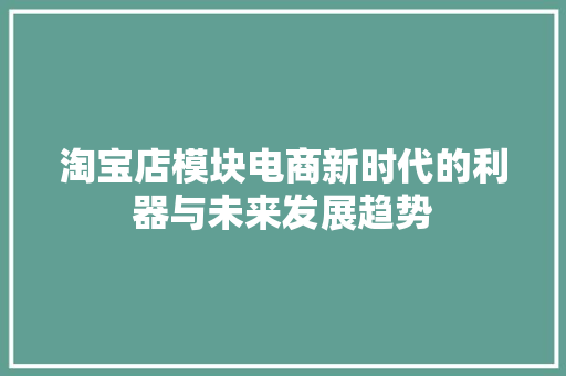 淘宝店模块电商新时代的利器与未来发展趋势