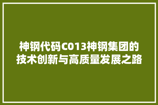 神钢代码C013神钢集团的技术创新与高质量发展之路