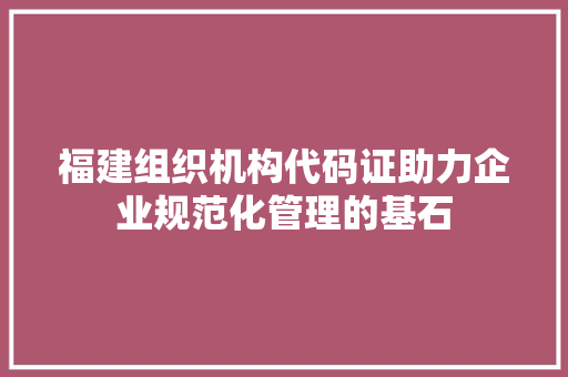 福建组织机构代码证助力企业规范化管理的基石