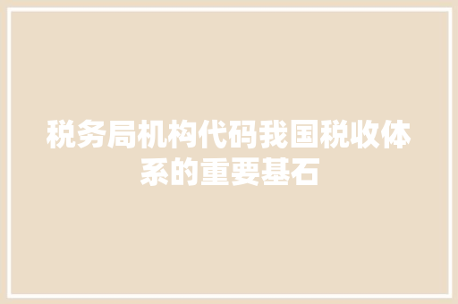 税务局机构代码我国税收体系的重要基石