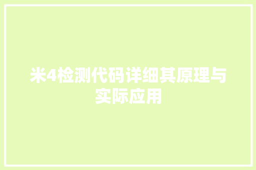米4检测代码详细其原理与实际应用