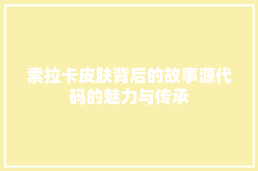 索拉卡皮肤背后的故事源代码的魅力与传承