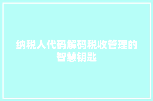 纳税人代码解码税收管理的智慧钥匙