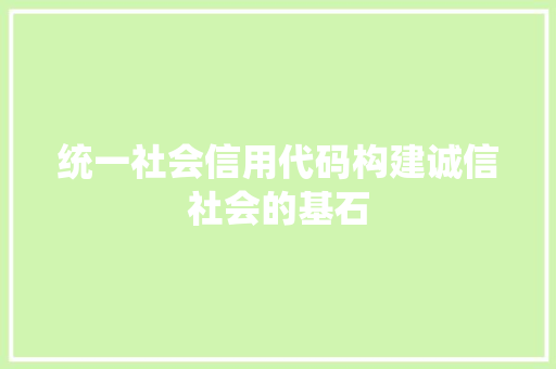 统一社会信用代码构建诚信社会的基石