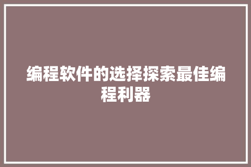 编程软件的选择探索最佳编程利器
