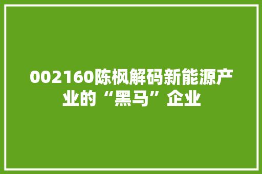 002160陈枫解码新能源产业的“黑马”企业