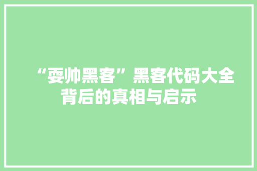 “耍帅黑客”黑客代码大全背后的真相与启示