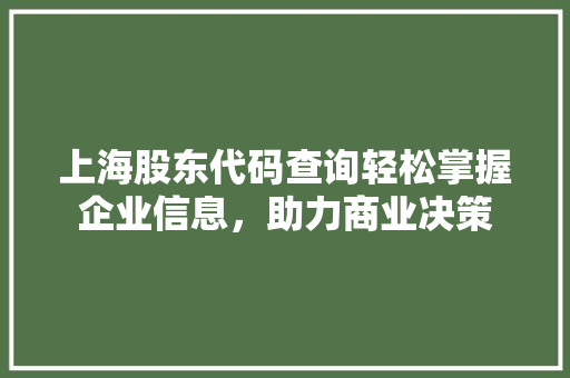 上海股东代码查询轻松掌握企业信息，助力商业决策