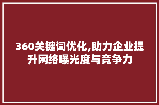 360关键词优化,助力企业提升网络曝光度与竞争力