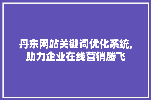丹东网站关键词优化系统,助力企业在线营销腾飞