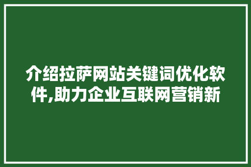 介绍拉萨网站关键词优化软件,助力企业互联网营销新篇章