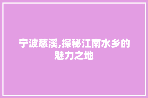 宁波慈溪,探秘江南水乡的魅力之地