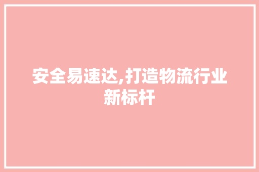 安全易速达,打造物流行业新标杆