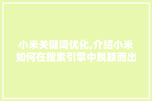 小米关键词优化,介绍小米如何在搜索引擎中脱颖而出