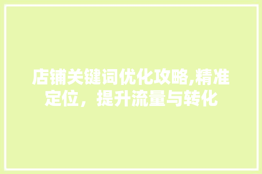 店铺关键词优化攻略,精准定位，提升流量与转化