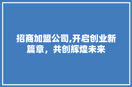 招商加盟公司,开启创业新篇章，共创辉煌未来
