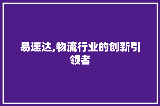 易速达,物流行业的创新引领者