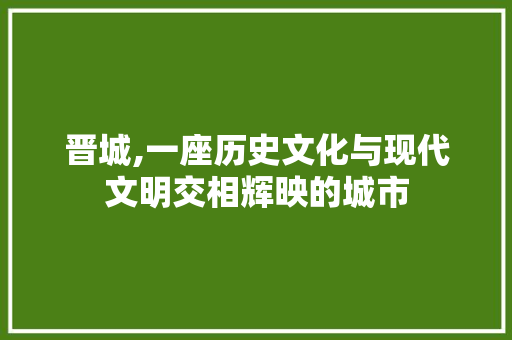 晋城,一座历史文化与现代文明交相辉映的城市