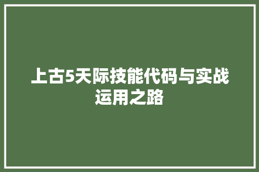 上古5天际技能代码与实战运用之路