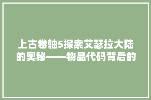 上古卷轴5探索艾瑟拉大陆的奥秘——物品代码背后的世界