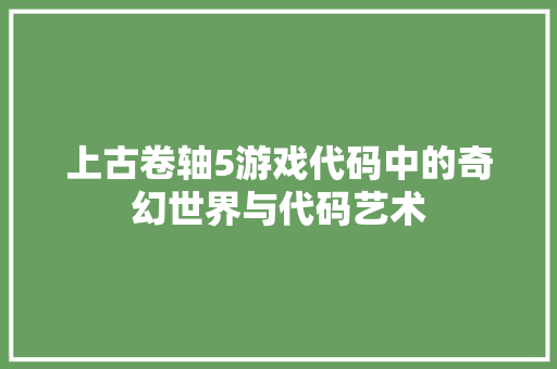 上古卷轴5游戏代码中的奇幻世界与代码艺术
