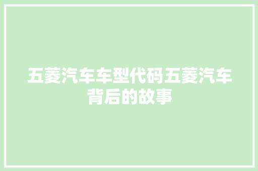 五菱汽车车型代码五菱汽车背后的故事