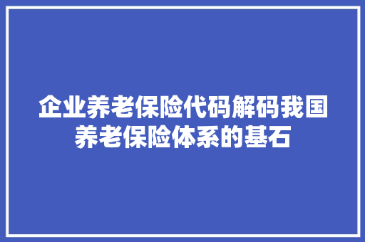 企业养老保险代码解码我国养老保险体系的基石