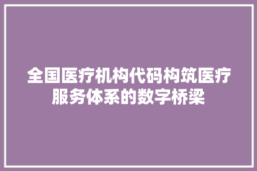 全国医疗机构代码构筑医疗服务体系的数字桥梁