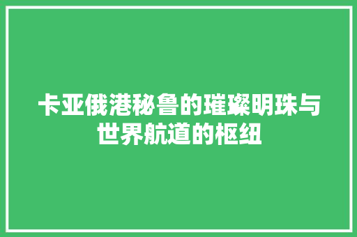 卡亚俄港秘鲁的璀璨明珠与世界航道的枢纽