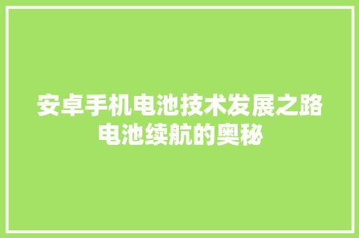 安卓手机电池技术发展之路电池续航的奥秘