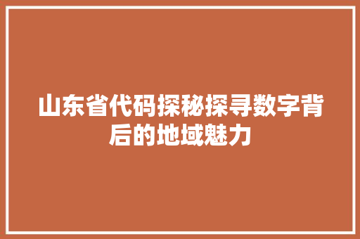 山东省代码探秘探寻数字背后的地域魅力