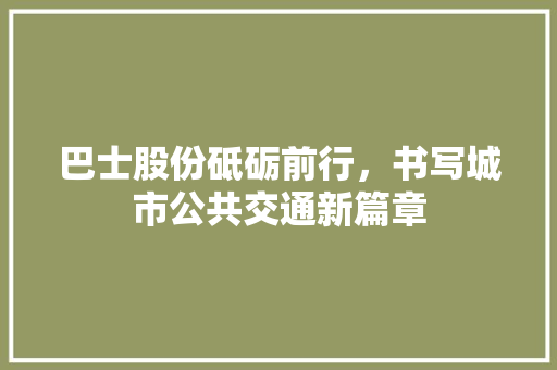 巴士股份砥砺前行，书写城市公共交通新篇章